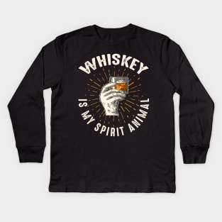 Whiskey Is My Spirit Animal Funny Drinking Gift Kids Long Sleeve T-Shirt